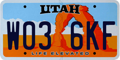 UT license plate W036KF