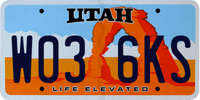 UT license plate W036KS