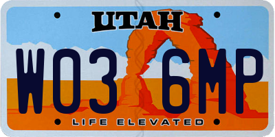 UT license plate W036MP