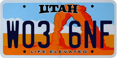 UT license plate W036NF