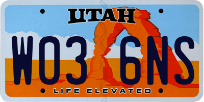 UT license plate W036NS