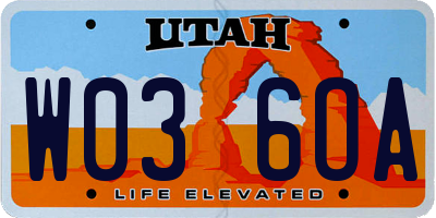 UT license plate W036OA