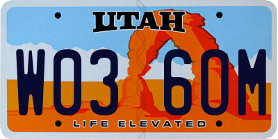 UT license plate W036OM