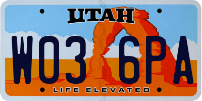 UT license plate W036PA