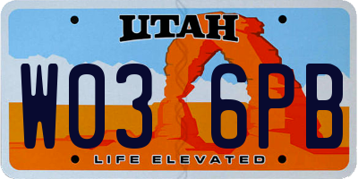 UT license plate W036PB