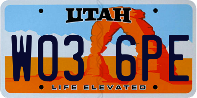 UT license plate W036PE