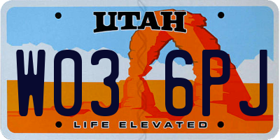 UT license plate W036PJ