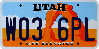 UT license plate W036PL