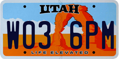 UT license plate W036PM