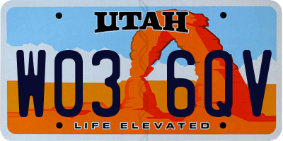 UT license plate W036QV