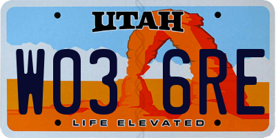 UT license plate W036RE