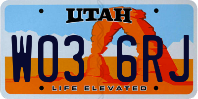 UT license plate W036RJ