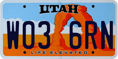 UT license plate W036RN