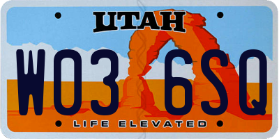 UT license plate W036SQ