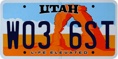 UT license plate W036ST