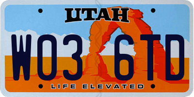UT license plate W036TD