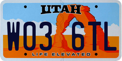 UT license plate W036TL