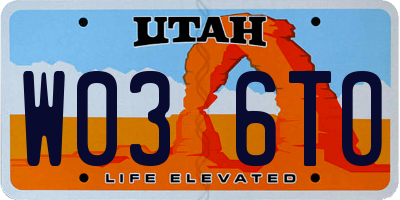 UT license plate W036TO