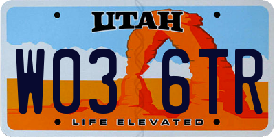 UT license plate W036TR