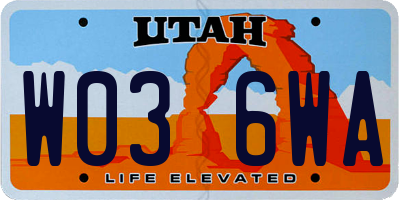 UT license plate W036WA