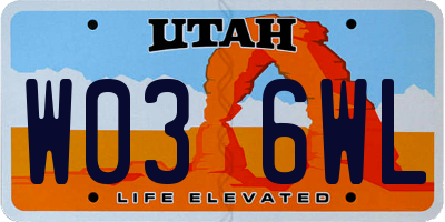 UT license plate W036WL