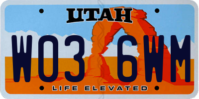 UT license plate W036WM