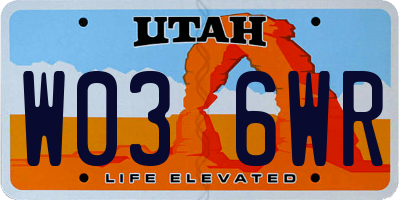 UT license plate W036WR