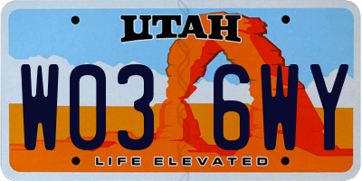 UT license plate W036WY