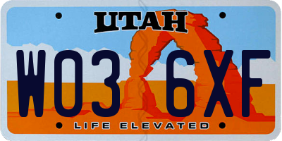 UT license plate W036XF