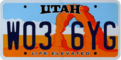 UT license plate W036YG