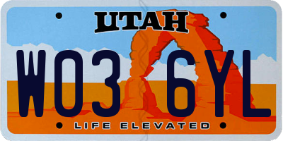 UT license plate W036YL