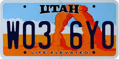 UT license plate W036YO