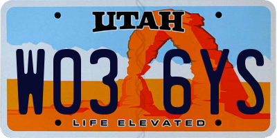 UT license plate W036YS