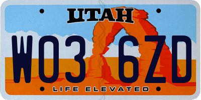 UT license plate W036ZD