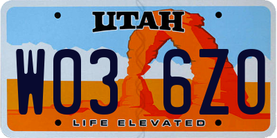 UT license plate W036ZO
