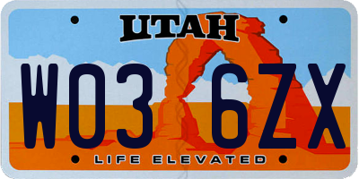 UT license plate W036ZX