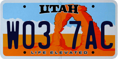 UT license plate W037AC