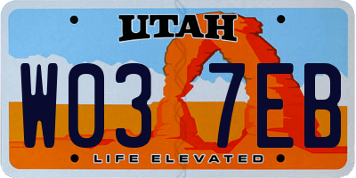 UT license plate W037EB