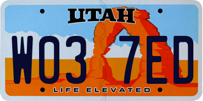 UT license plate W037ED