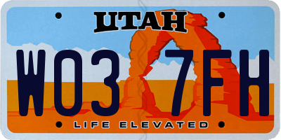 UT license plate W037FH