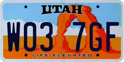 UT license plate W037GF