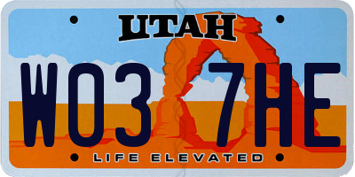 UT license plate W037HE