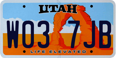 UT license plate W037JB