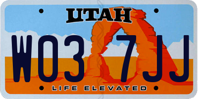 UT license plate W037JJ