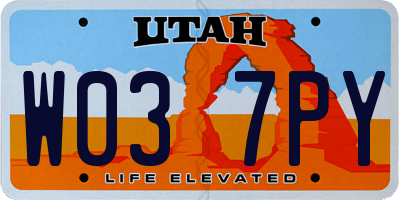 UT license plate W037PY