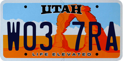 UT license plate W037RA