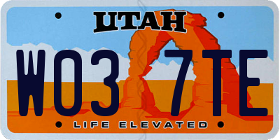 UT license plate W037TE