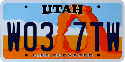 UT license plate W037TW