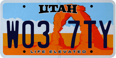 UT license plate W037TY