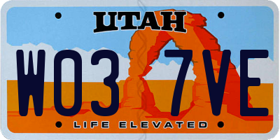 UT license plate W037VE